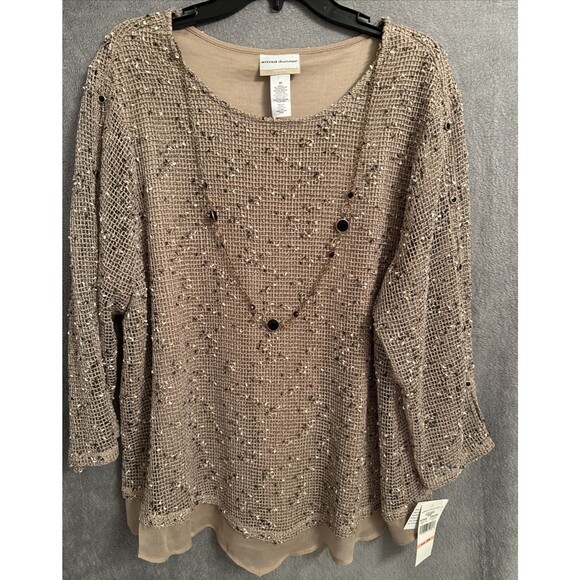 Alfred Dunner Popcorn Mesh Top Womens 2XL 3/4 Sleeve Layered Necklace Blouse - Picture 1 of 9